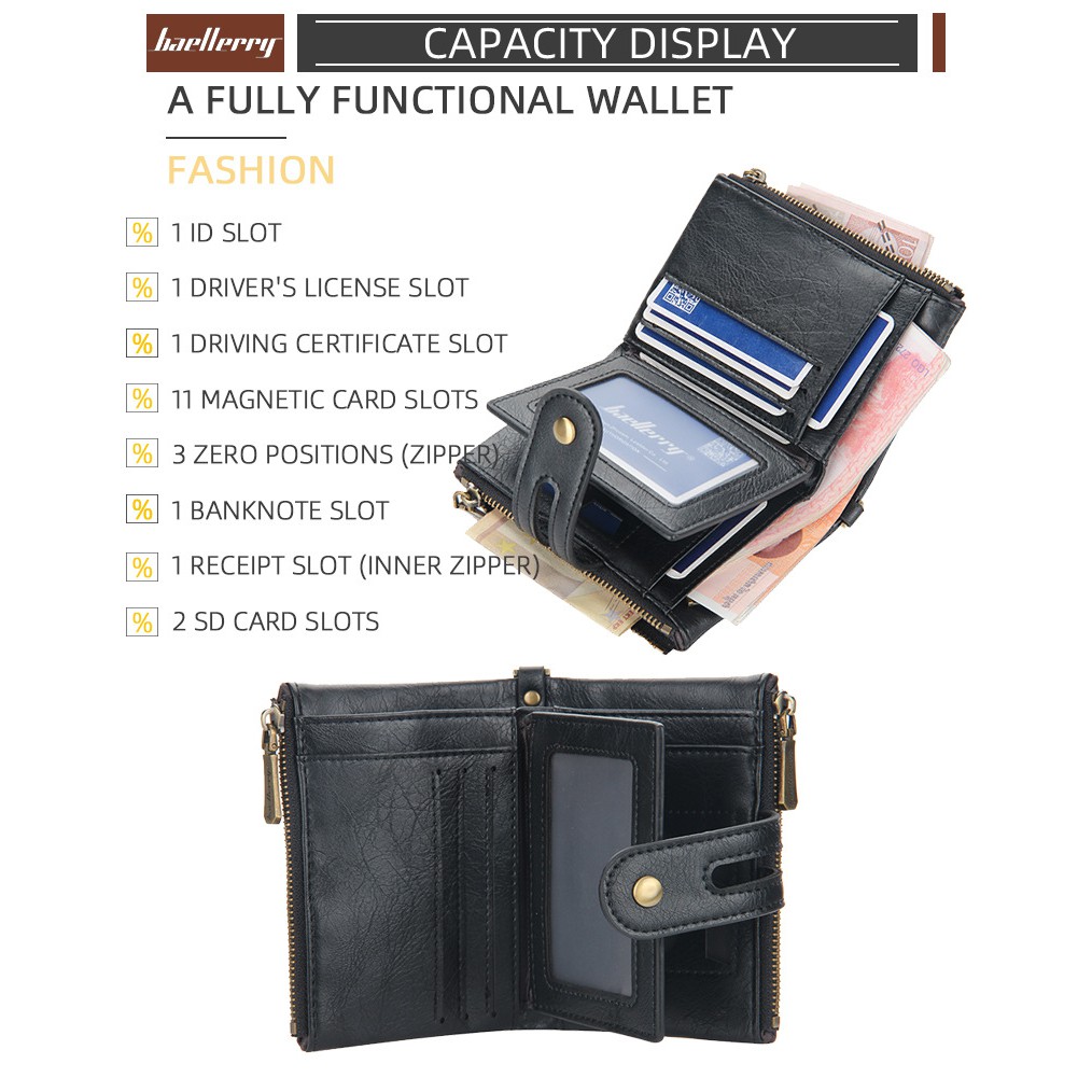 BAELLERRY D3226 Dompet Pria Dompet Pendek Bahan Kulit PU Leather Premium WATCHKITE WKOS