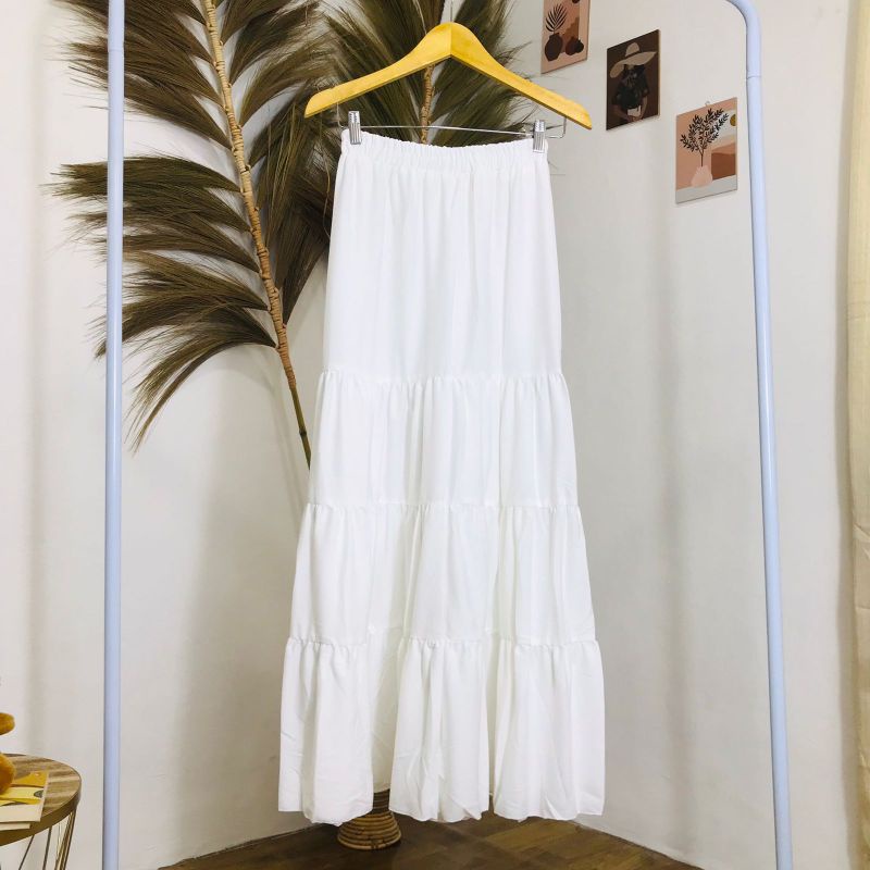 ROK SUSUN MAXI SKIRT // ROK PREMIUM // ROK WANITA TERBARU-Putih