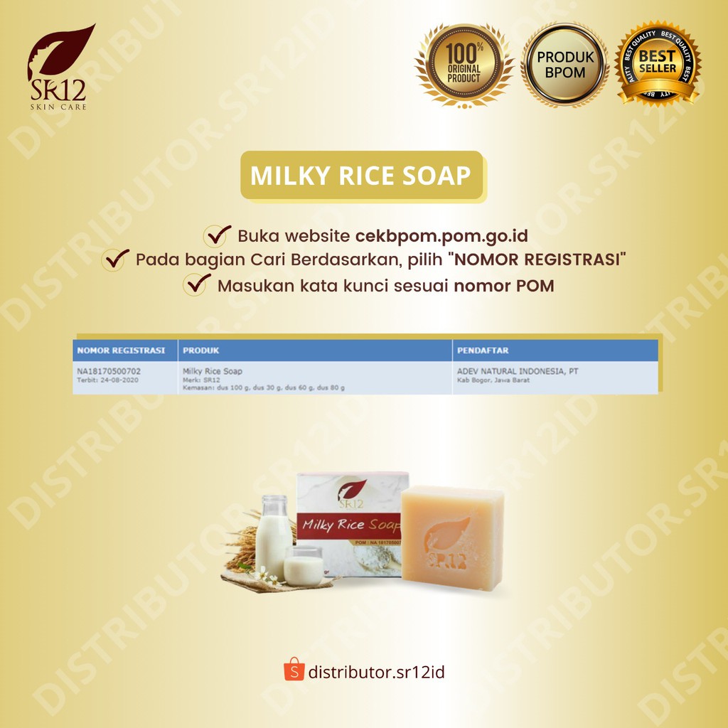 Milky Rice Soap SR12 Sabun Herbal Sabun Muka Pembersih Wajah Kulit Normal Kombinasi Jerawat