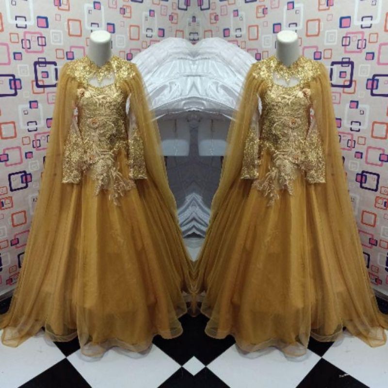 DiNaR - Gamis Dress Gaun Pengantin Putih Gold MerahCabe Maroon Mewah Cantik