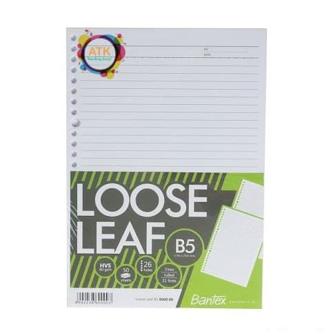 

Bantex Loose Leaf Paper B5 80 gsm 50 Sheets - 26 Holes 8600 00