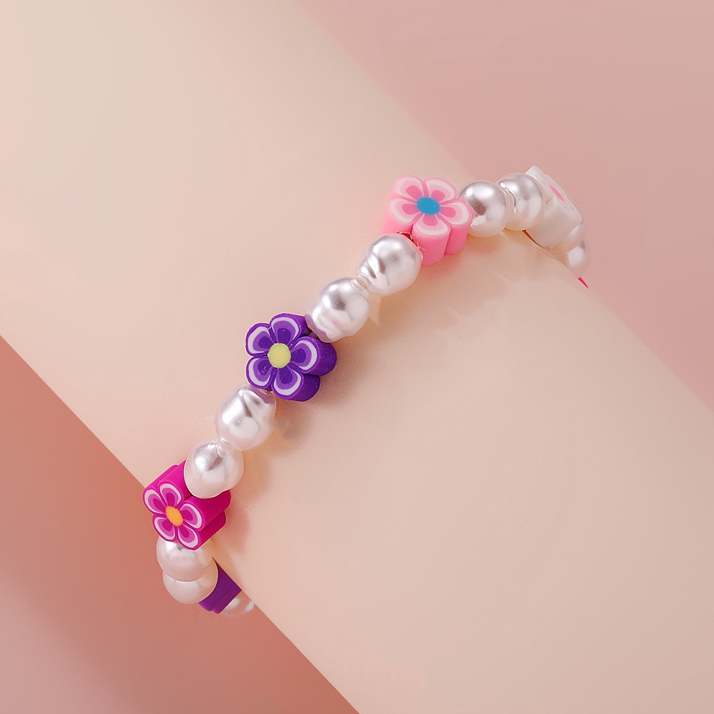 Gelang Mutiara Bunga Lima Kelopak Yang Indah Gelang Wanita Manik-manik Buatan Tangan Geometris Berwarna-warni
