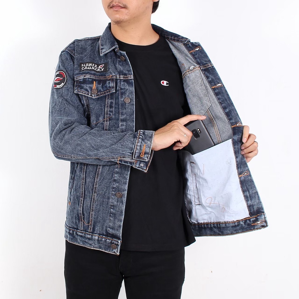 Yulius Store - Jaket Jeans Pria Emblem Terbaru 2022/ Jaket Jeans Cowo Motif Bordir Keren