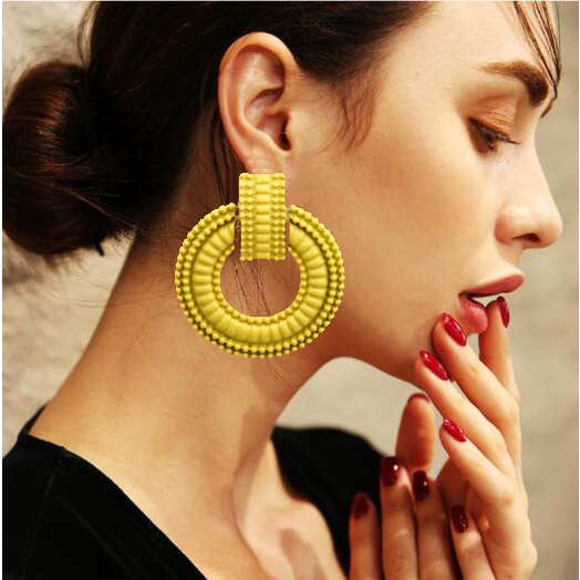 Efek cat anting-anting Eropa dan Amerika fashion perhiasan kepribadian geometri bulat logam anting-a