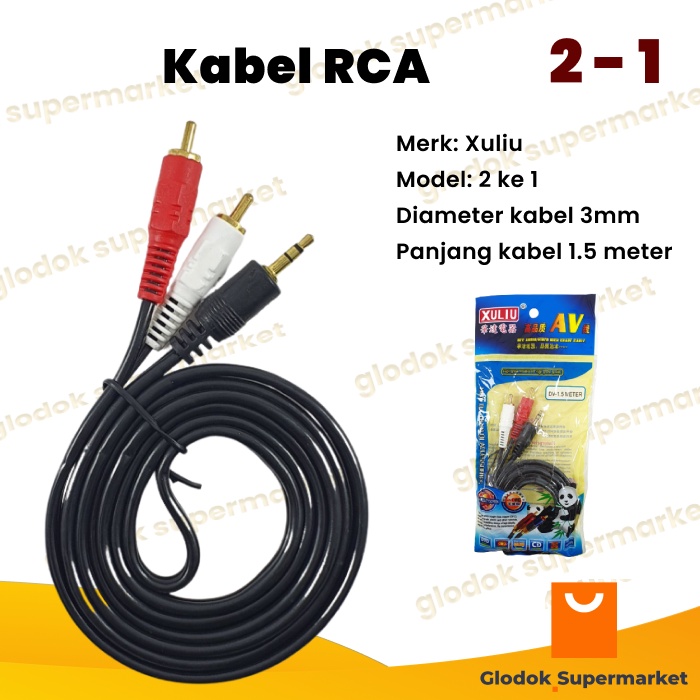 Kabel RCA 2 ke 1 Audio Speaker Aktif Jek 1.5 meter RCA to mini Xuliu