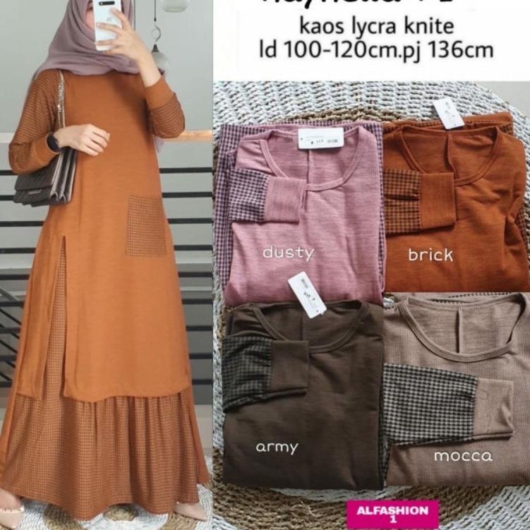 gamis kombinasi kotak 1400 rajut impor R3B2