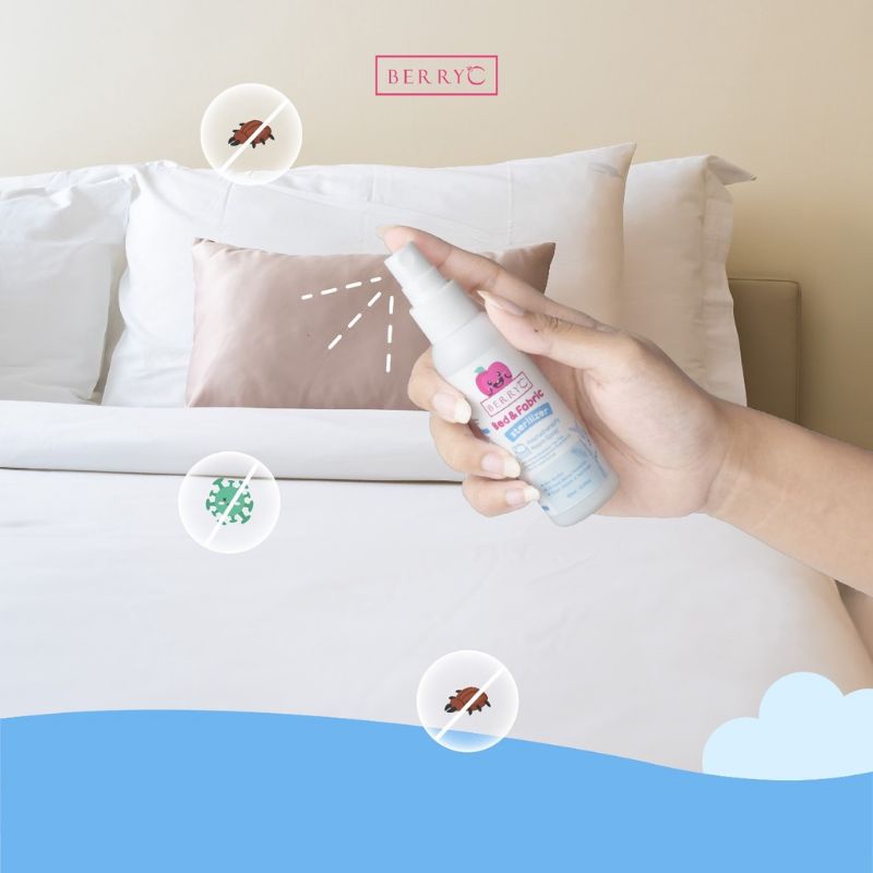 BERRY C BED &amp; FABRIC STERILIZER SPRAY  60 ML TRAVEL SIZE  / pembasmi kutu kasur / hama / serangga / jamur / bakteri / virus / bed spray / sanitizer spray / disinfectant / anti bacterial /kulit sensitif / organic / tanpa alkohol / no deet / eczema / pureco