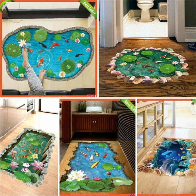 Wallpaper Stiker Lantai 3D Kolam Ikan Koi Best Seller Terbaru