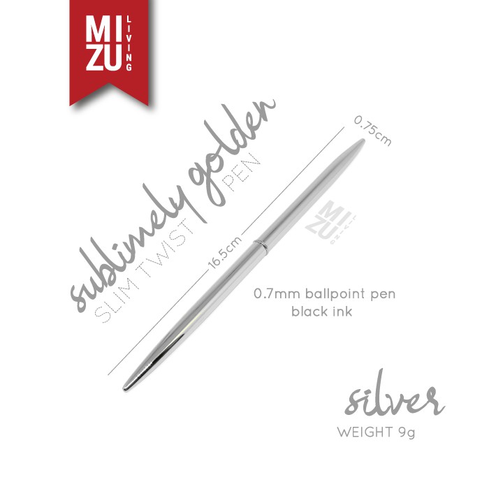 SUBLIMELY GOLDEN SLIM GOLD PEN Twist Refillable Black Ink Tinta Hitam Ballpoint Pena Emas Kurus-SILVER