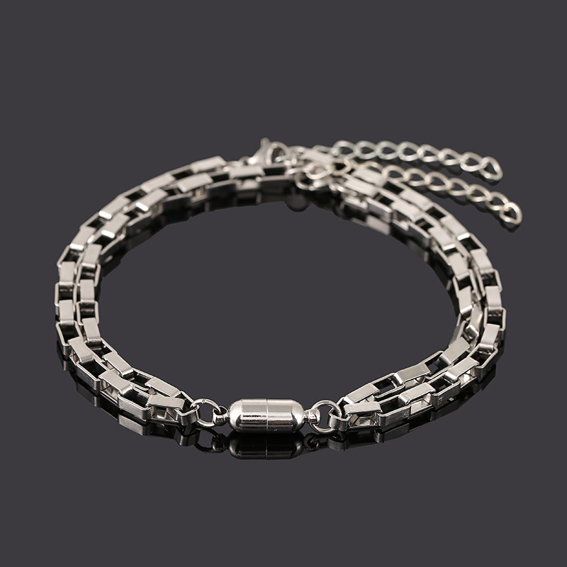 2pcs / Set Gelang Rantai Magnet Bentuk O Bahan Stainless Steel Ukuran 4mm Untuk Pasangan