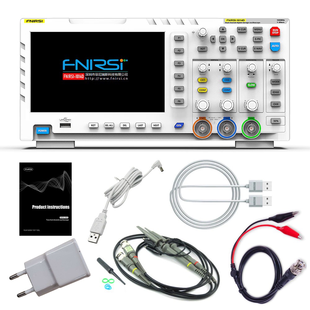 FNIRSI Digital Oscilloscope 2 in 1 Dual Channel Input Signal Generator 100MHz 1GSa/s - 1014D - White