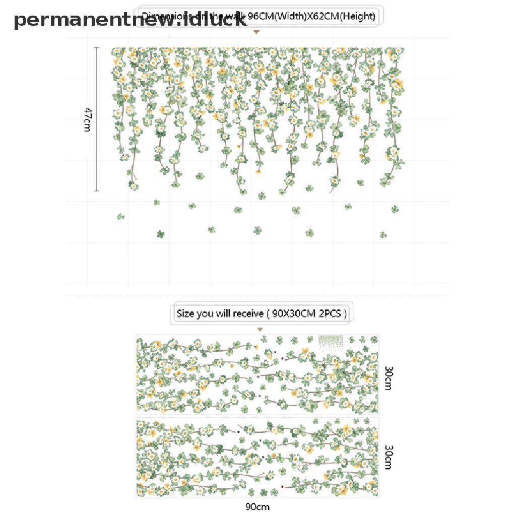 Stiker Dinding Motif Kartun Tanaman Clover Daisy Bahan Vinyl Untuk Dekorasi Ruang Tamu
