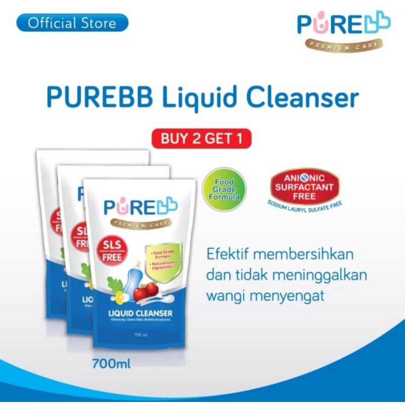 PureBB Liquid Cleanser 700 ml Buy 2Get1 Free (3 Pcs)/Sabun Cuci Botol Bayi