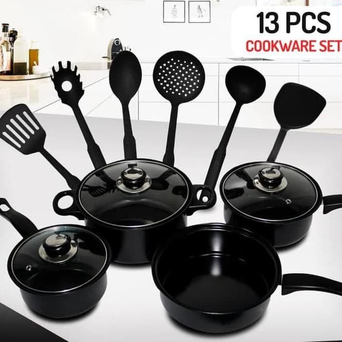 PAKET Cookware Set 13 pcs - Panci Set Spatula Teflon All in One - PANCI SET 13 pc