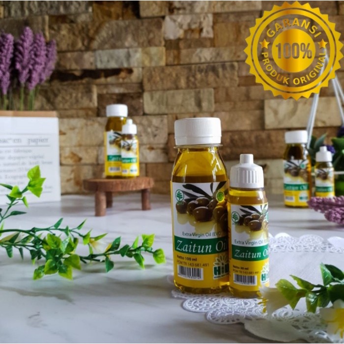 herbal indo utama - minyak zaitun - minyak zaitun extra virgin - minyak zaitun asli - isi 30/60/100/350 gram