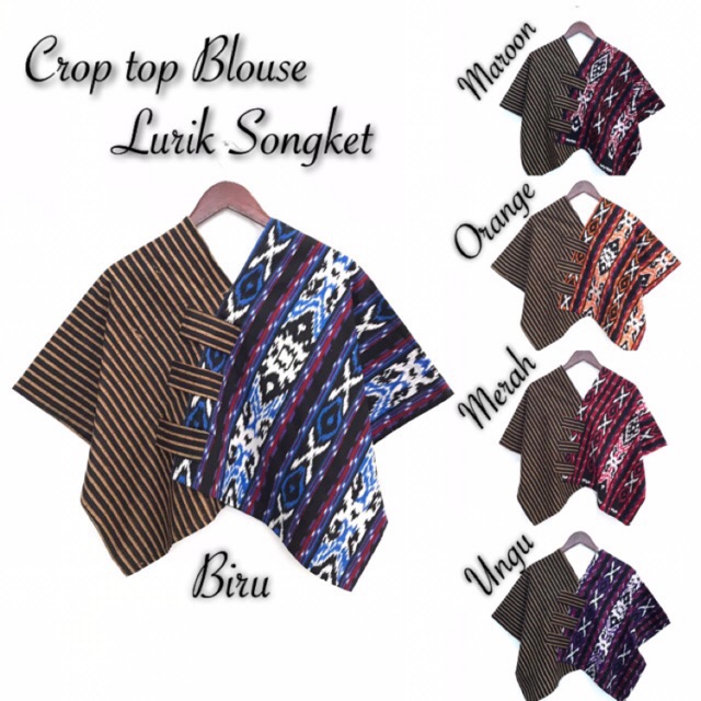 Blus Crop Top COKLAT LURIK SONGKET Tenun Atasan Batik Blouse Wanita Modern Cewek Oversize Premium Croptop