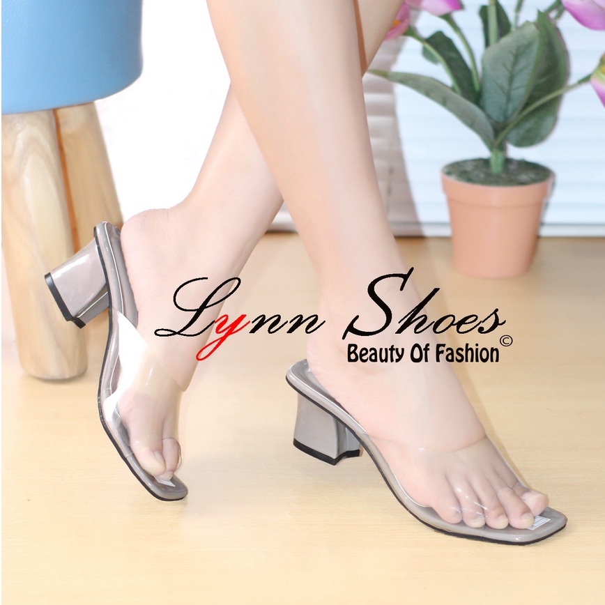 Lynn Sendal Heels Wanita Hak Tahu 5cm HL11U - Abu / Hitam / Kuning