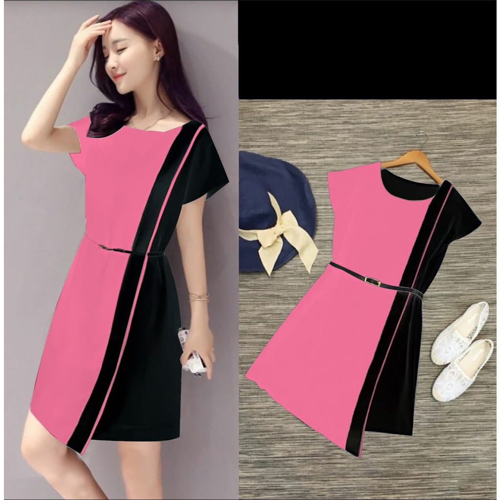 *[HNFK] MiniDress Twotone / MiniDress  Luna  / Dress Casual / Dress Cantik / Dress Korea / Dress