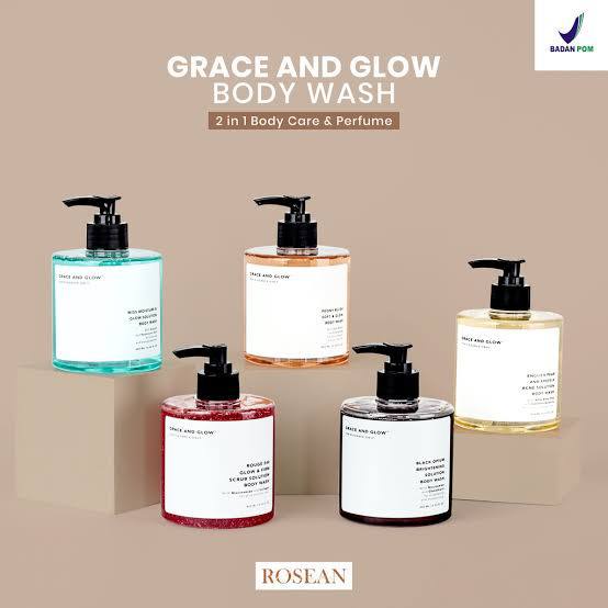 BPOM Grace and Glow Black Opium Brightening - English Pear &amp; Freesia Anti Acne Body Wash - Body Scrub - Miss Moisture - Peony Blush Soft &amp; Glow solution Body Wash