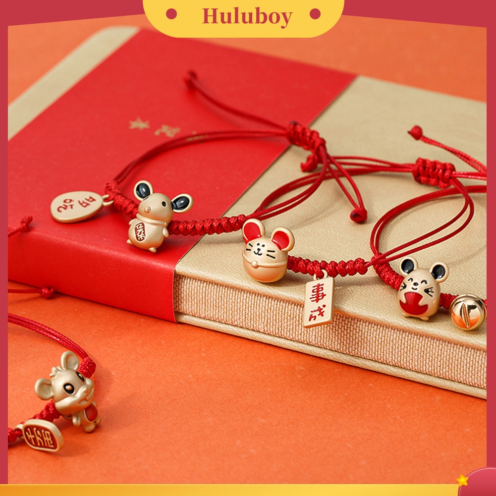 Hu Hu Hu Hu Hu Alat Bantu Pasang Kacamata♡ Gelang Tali Merah Adjustable Dengan Charm Tikus Zodiak Untuk Wanita