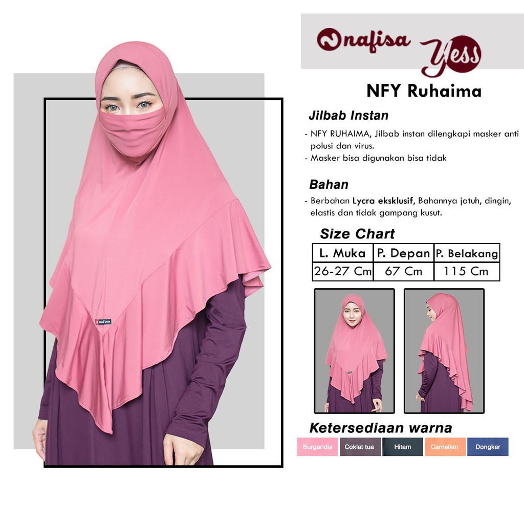 Jilbab Instan Pet Antem Nafisa Ruhaima | Hijab Instan Bergo Antem Kerudung Instan Niqab Pet Kecil