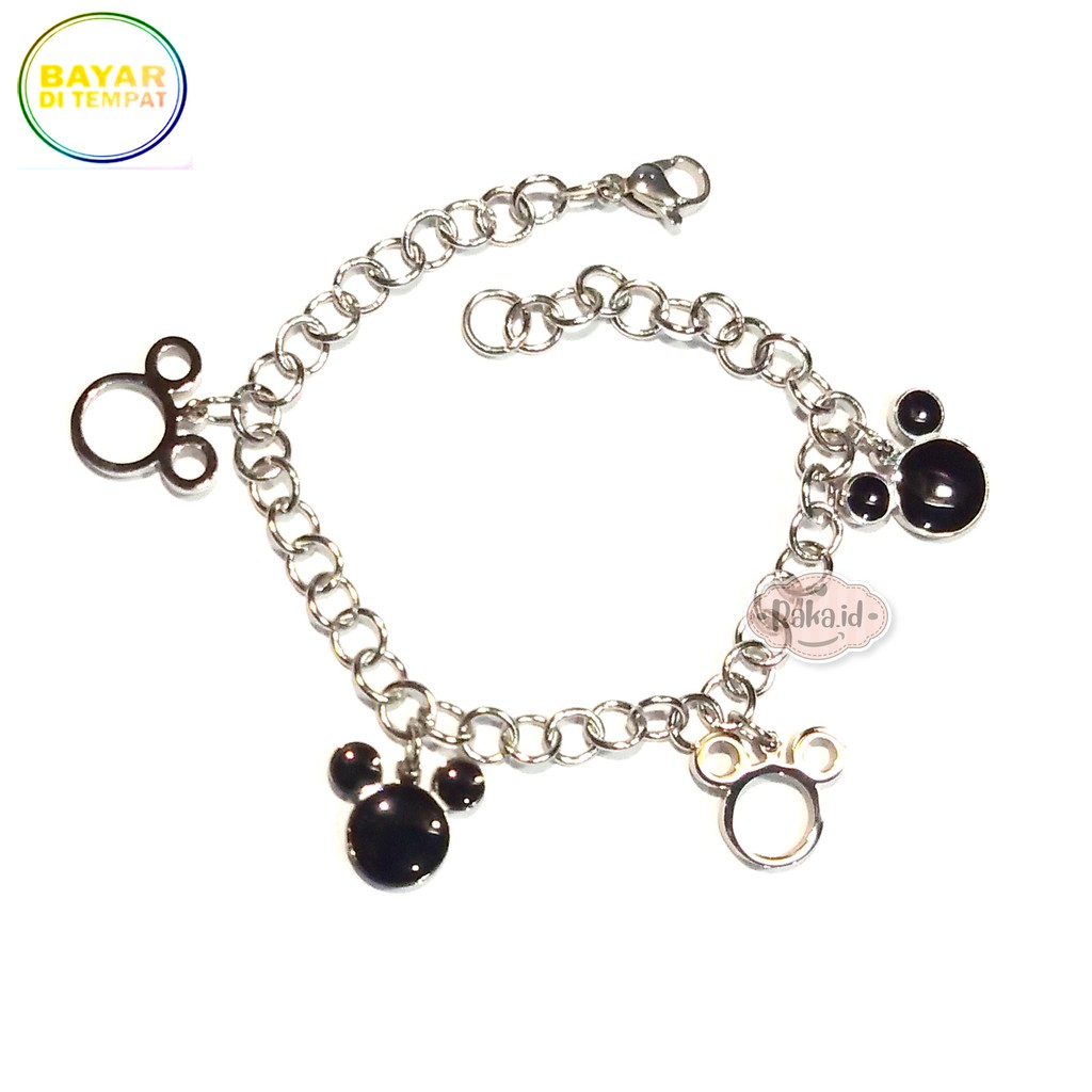 Raka Acc - Gelang Tangan Wanita Gelang Tangan TITANIUM Mickey Hitam Putih Perhiasan Wanita 316