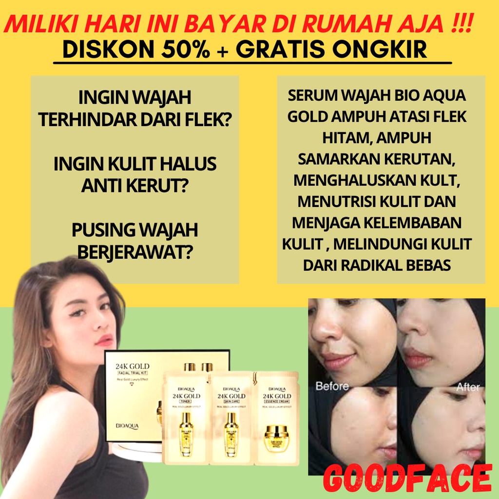 Serum Wajah - Pelembab Wajah BIOAQUA 24K Gold Facial Trial Kit (3g+3g+3g) ×10pcs