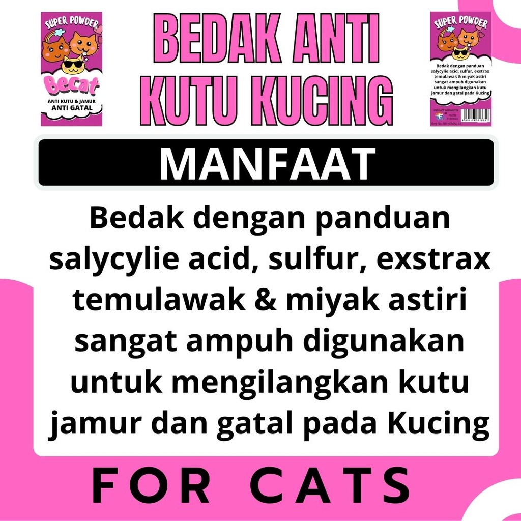 Bedak Tabur Kutu Jamur Kucing Anti Gatal Aman Terjilat BECAT FEZONE