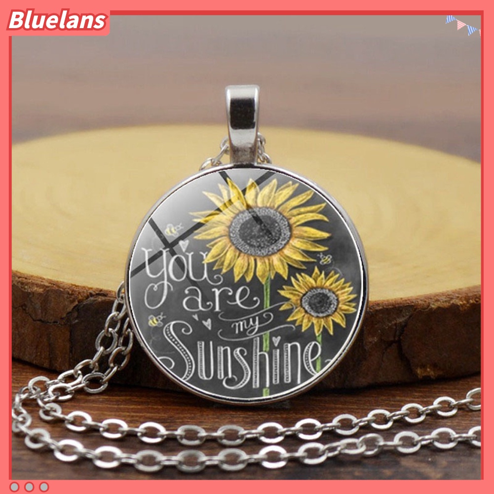 Bluelans Vintage Sunflower You Are My Sunshine Cabochon Glass Chain Necklace Jewelry