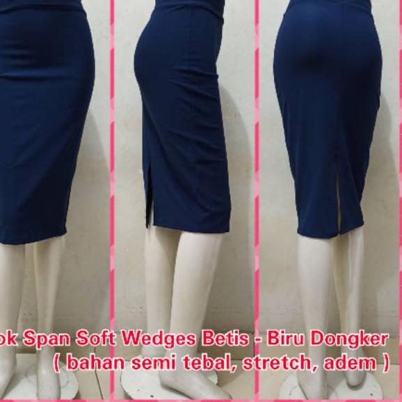 ♤ Rok Span Soft Wedges Betis - Biru Dongker | Skirt Midi Pencil 7/8 Kerja Kantor Resmi Navi Navy Blu
