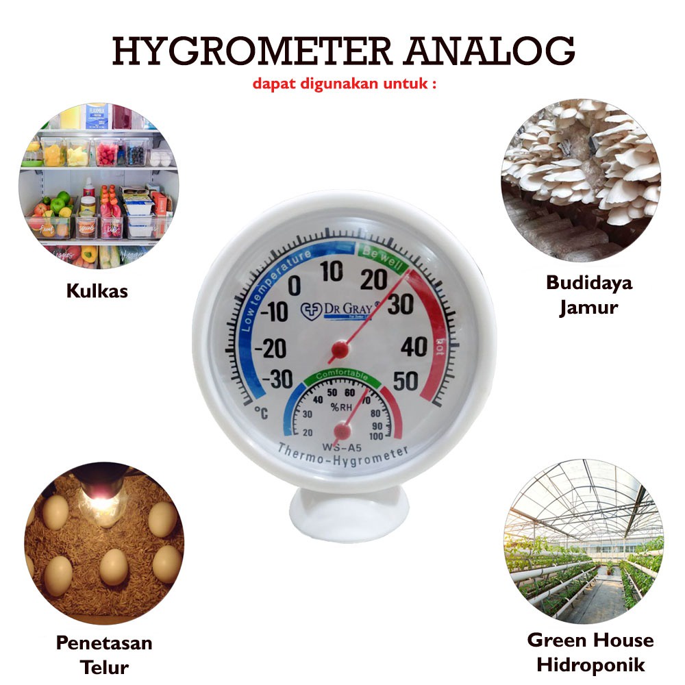 alat ukur suhu kelembaban ruangan hygrometer analog 3 inch DR GRAY