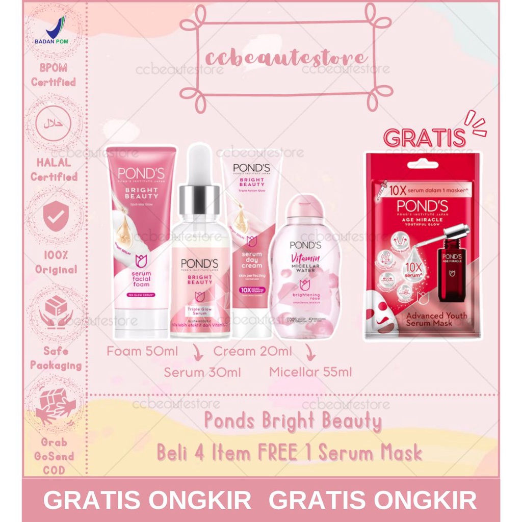 Paket Glowing Cerah Lengkap 5 Item Ponds Bright Beauty Triple Glow Serum 30ml + Ponds Bright Beauty 