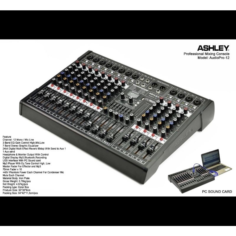 mixer audio ashley audio pro12 pro 12 12CH usb bluetooth soundcard original