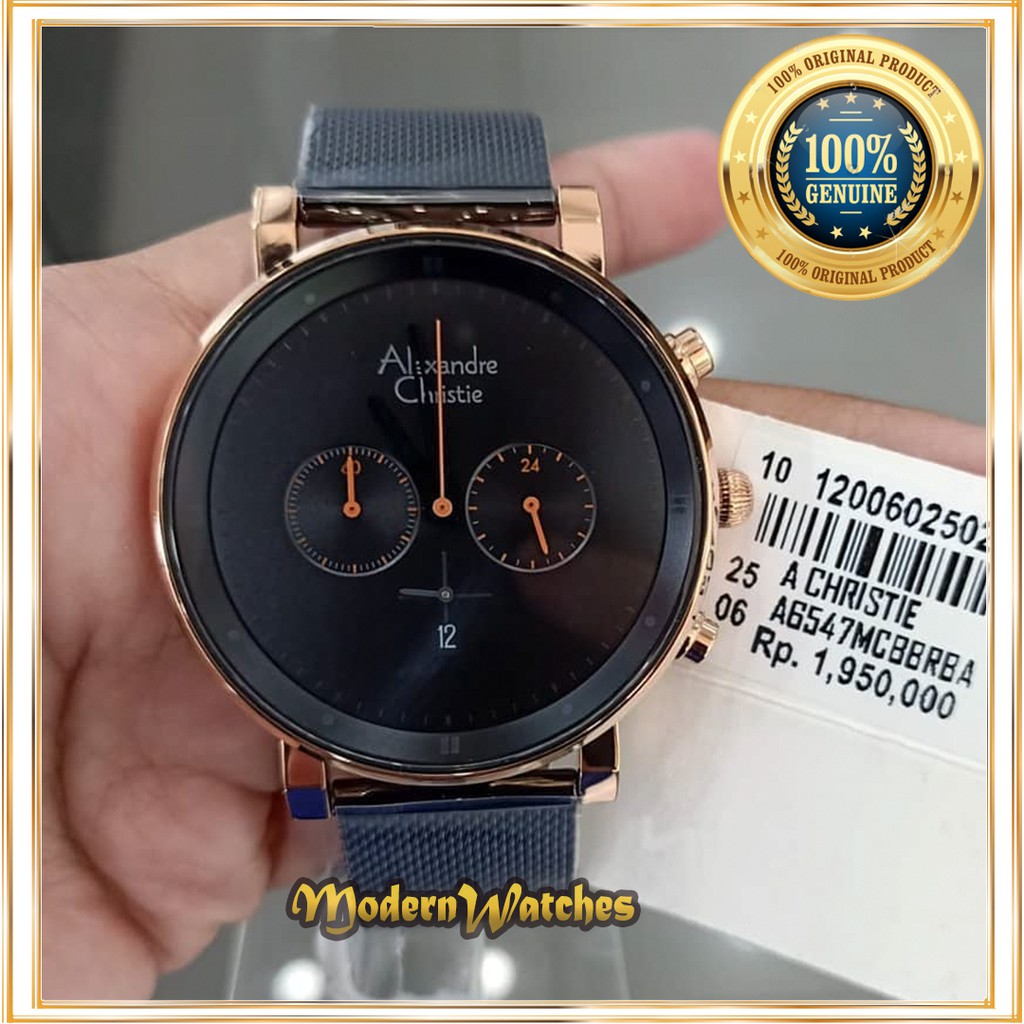 Jam Tangan Pria Ori Alexandre Christie AC 6547 Black Rosegold Hitam Rantai Pasir Mesh Stainles Strap