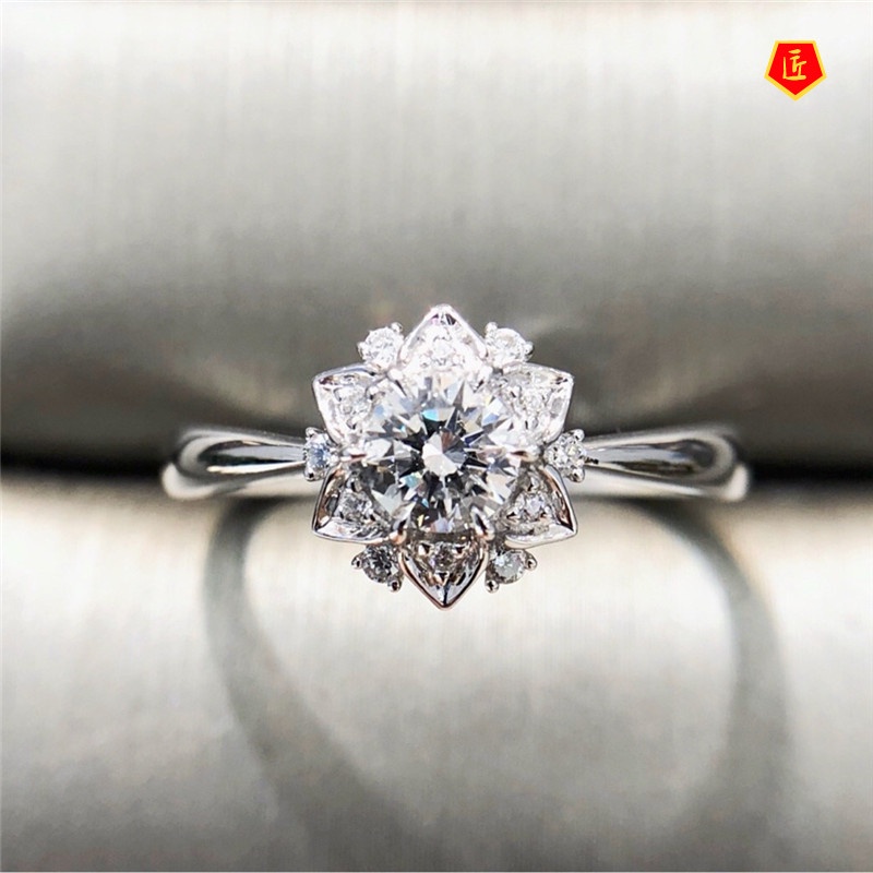 [Ready Stock]Luxury Flower Ring Full of Diamonds Simple and Elegant