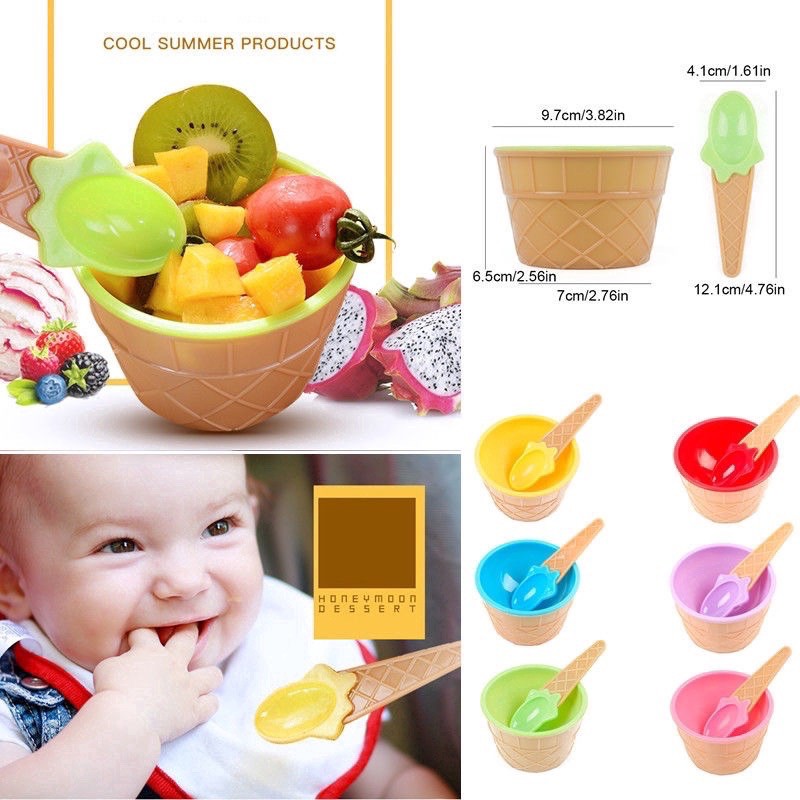 Mangkok Es Krim Mangkuk Dessert Cemilan Ice Cream Bowl Set Mangkok Sendok Lucu Unik untuk Kado