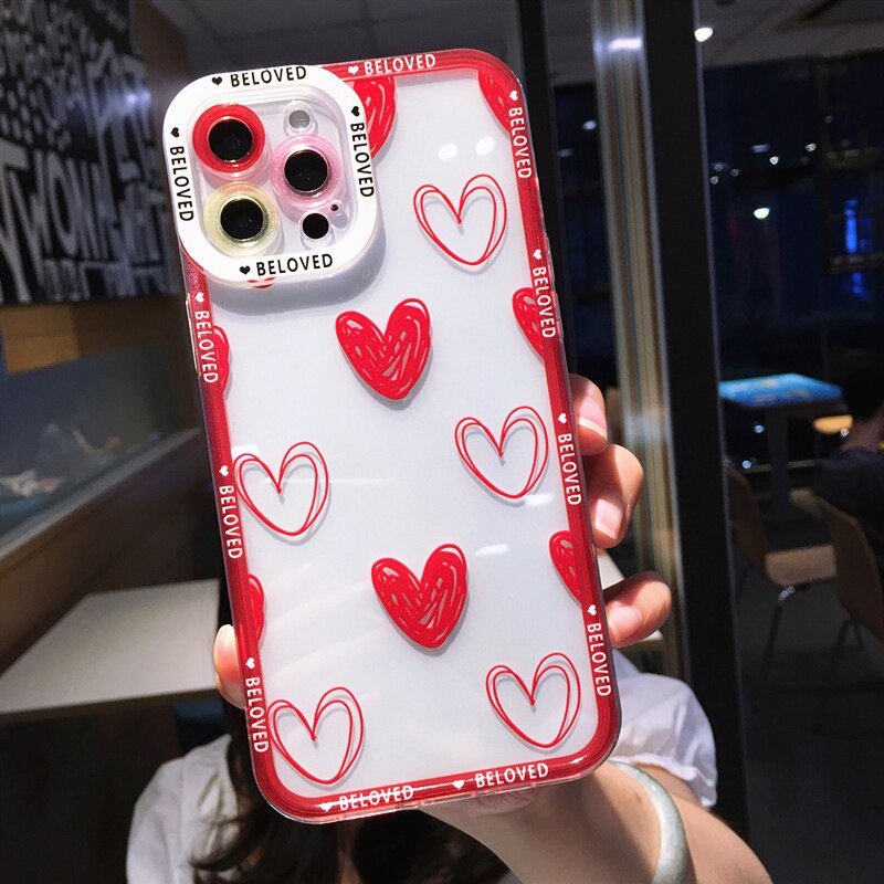 Soft Love Heart Transparent Phone Case For iphone 11 12 13 Pro Max X XS max XR 7 8 Plus SE 2020 Bumper Shockproof Back Cover