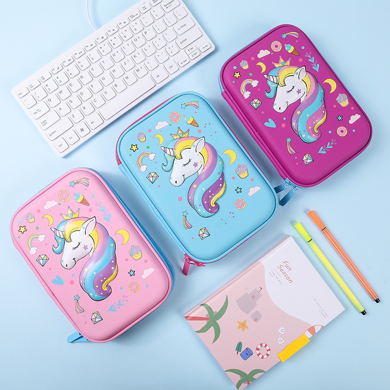 Tempat Pensil Unicorn Kotak Pensil Kuda Poni Tempat Pensil Motif Kartun Unicon 3d Bahan Eva