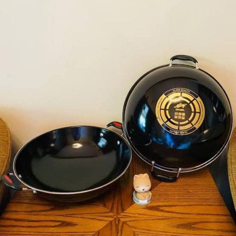 Kuali Enamel kuping 34cm | best seller wajan enamel | wajan enamel 34cm | kuali anti lengket