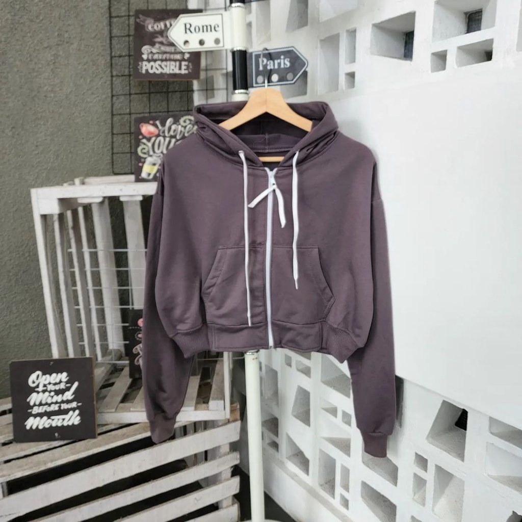 Basic crop zipper jacket | outer crop wanita