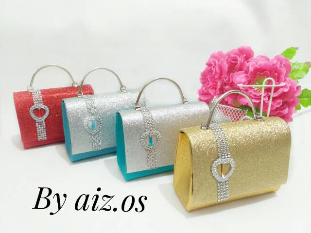 Tas pesta LELLY tas tangan ukuran 18×7×13cm  warna dark blue tosca peach violet blue gold silver dll