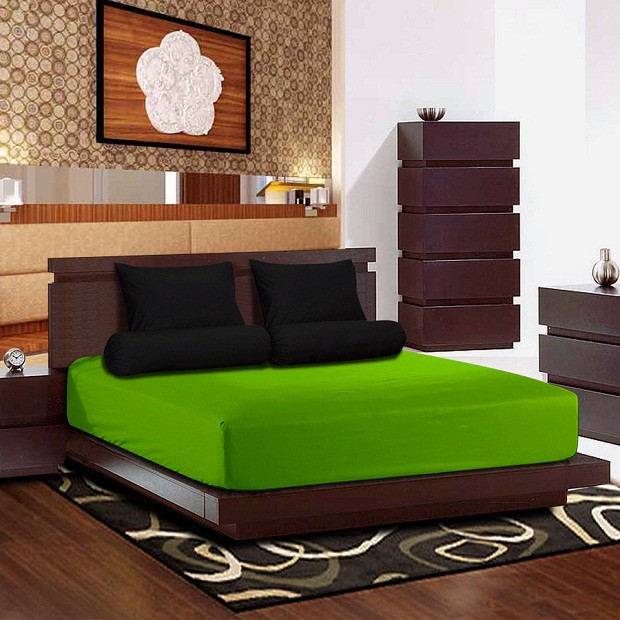 Jaxine Sprei Bahan Katun Polos Warna Hijau Kombinasi | Sprei Polos Hijau | Sprei Warna Hijau | 1