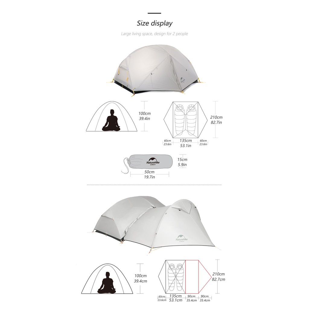 NATUREHIKE Mongar 3-Season Camping Tent 2 Persons - NH17T007-M