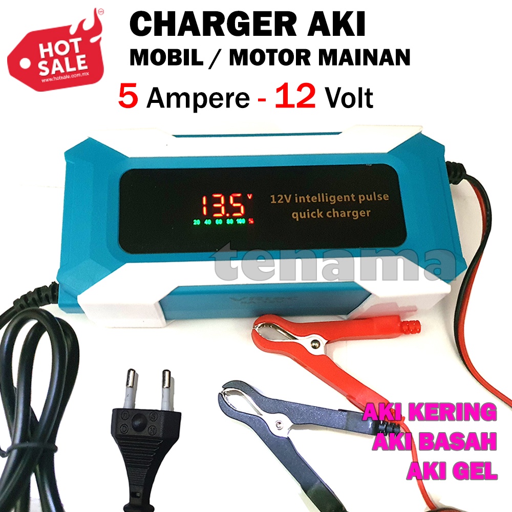 VRtec Charger Aki 12V 5A DigitaI Intelligent Automatic Mobil Motor