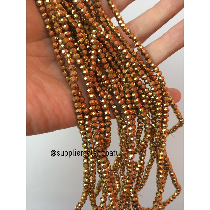 Kristal Ceko AB 4mm Gold Emas metalik bahan beads manik donat rondel aksesoris bahan craft beads