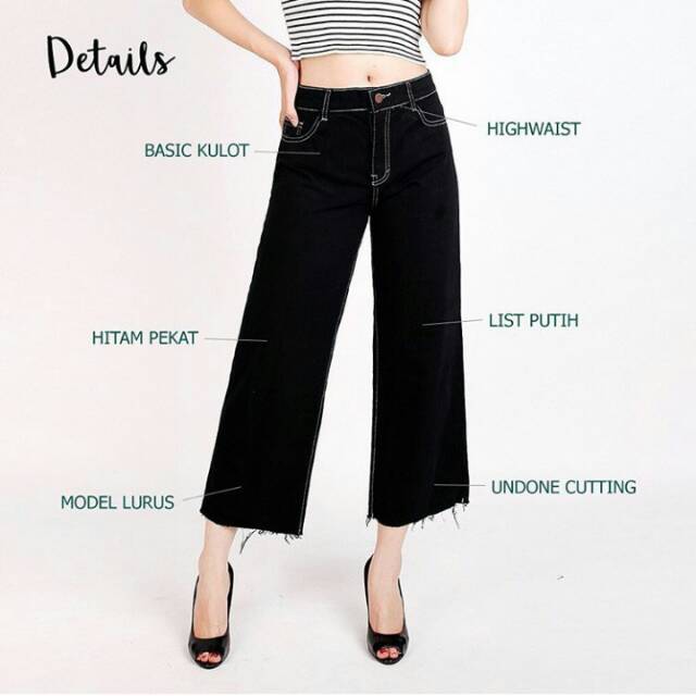 SEFIRA kulot jeans hitam cullote jeans celana jeans wanita unfinished cut jeans black kulot Denim