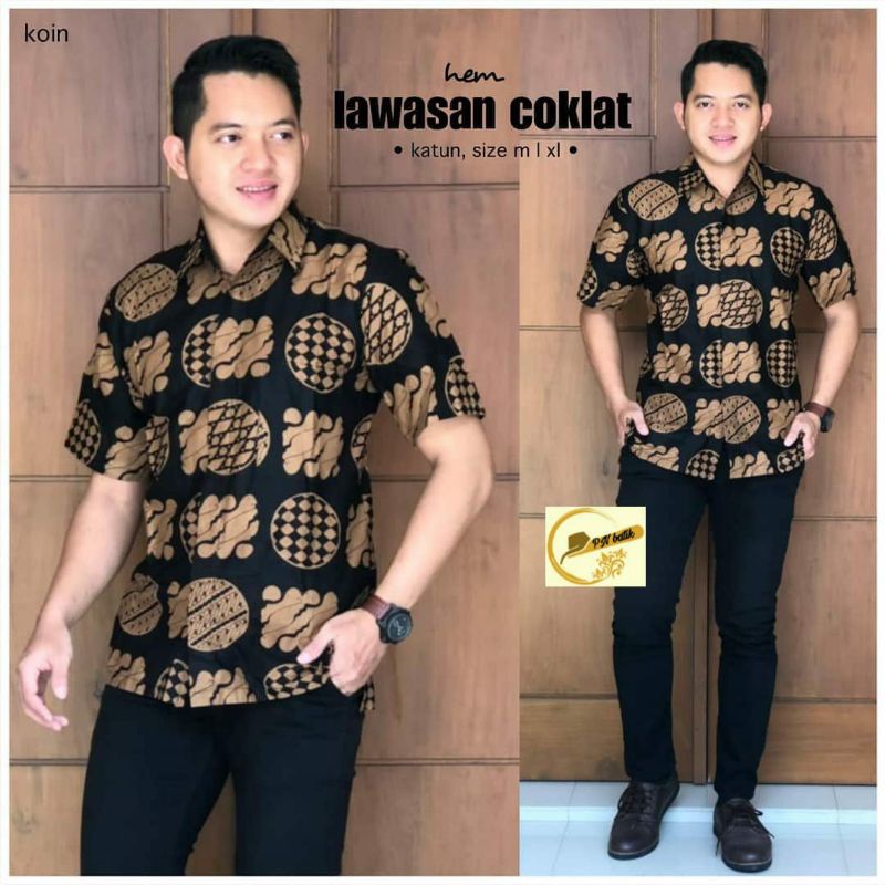 Risna Batik HRB026 Kenongo Hem Kemeja Batik Pria Lengan Pendek Katun