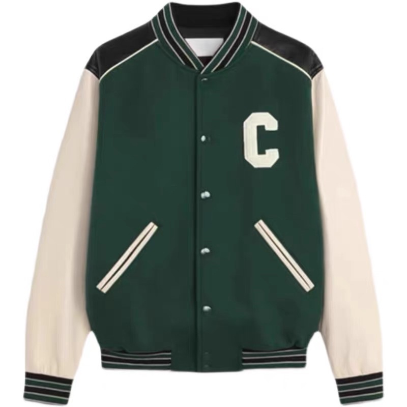 [ready stock] lisa baseball jacket | atasan jaket gaya korea warna pink green hijau list bahan lengan kulit leather