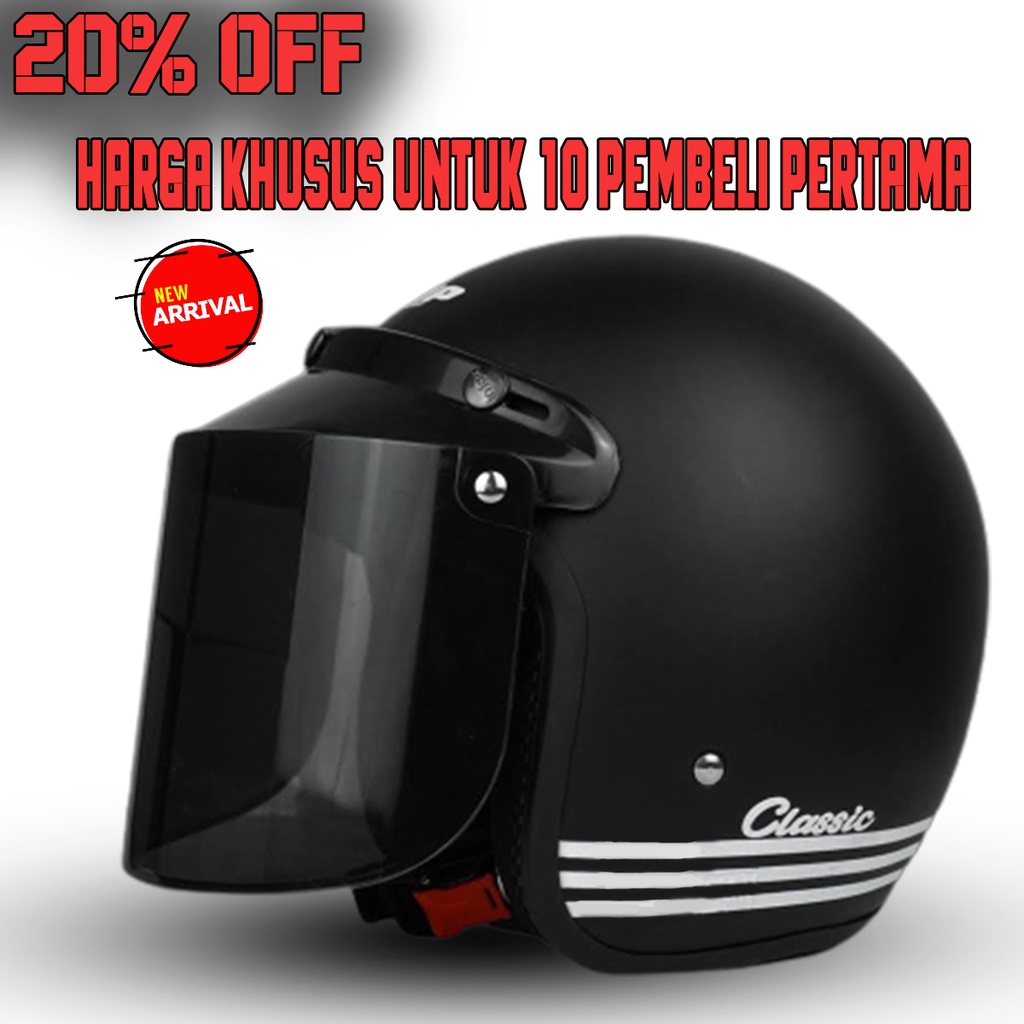 Helm Bogo Classic Half Face Retro Dewasa SNI Kaca Bogo Datar Untuk Pria Dan Wanita COD FREE PACKING DUS