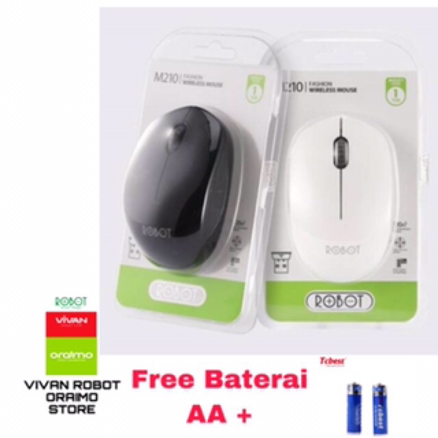 Mouse Wireless ROBOT M210 Original + Baterai AA Bluetooth Wireless 2.4G Optical USB Mouse Garansi Original Resmi